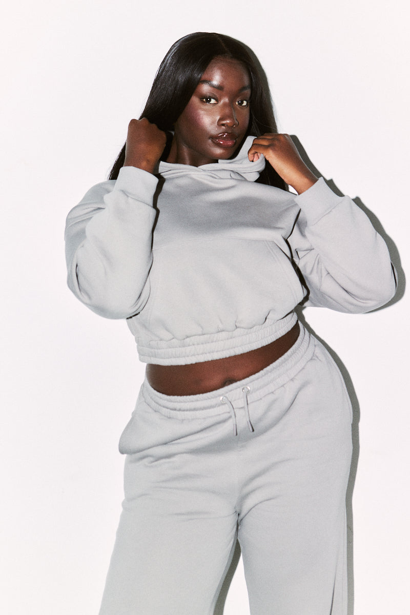 Cropped Drawstring Co-Ord Hoodie