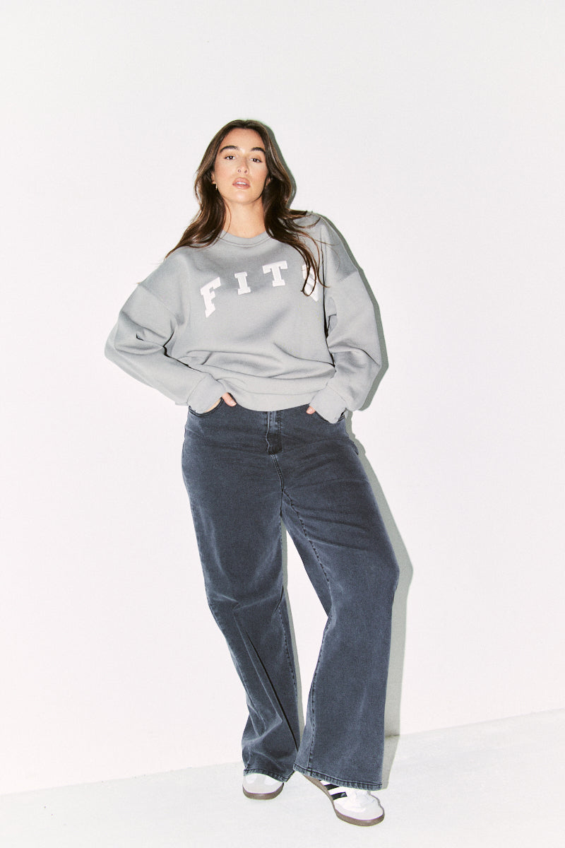 Fits Slogan Knitted Crew Neck Sweatshirt