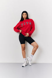 Red Fits Crew Neck Embroidered Sweatshirt