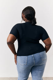 Black Ribbed Crew Neck Short Sleeve Top