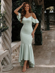 Satin Cami Ruffle Strap Bodycon Dress in Mint