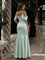 Petite Satin Cami Ruffle Strap Bodycon Dress in Mint