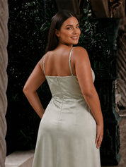 Plus Size Satin Cami Strap Maxi Dress in Mint
