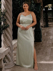 Plus Size Satin Cami Strap Maxi Dress in Mint