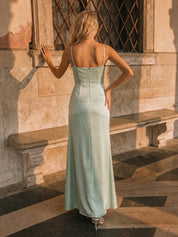 Satin Cami Strap Maxi Dress in Mint