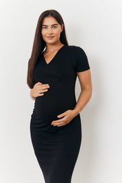Maternity Short Sleeve Midi Wrap Dress
