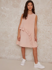 Girls Sleeveless Ruffle Midi Dress in Pink
