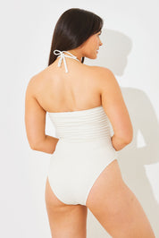 Textured Corsage Halterneck Swimsuit