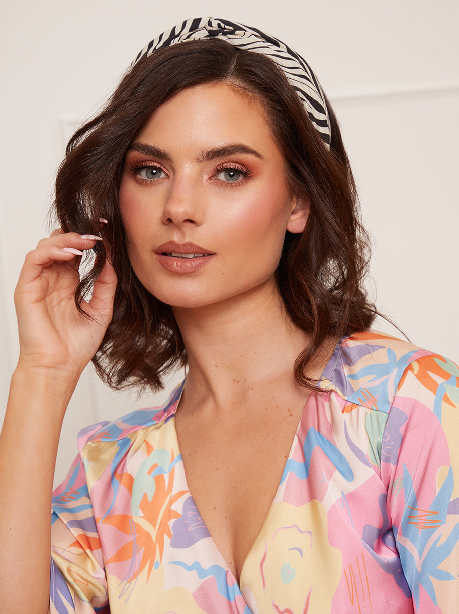 Zebra Print Knot Detail Headband in Mono