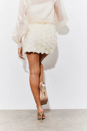 In The Style 3D Floral Mini Skirt in Cream