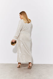 Gold Sequin Slit Detail Midi Skirt