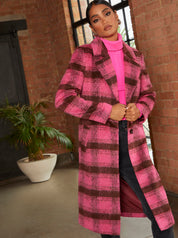 Single Breasted Check Coat in Pink