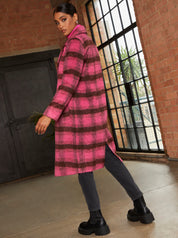 Single Breasted Check Coat in Pink