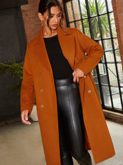 Double Breasted Longline Coat in Orange