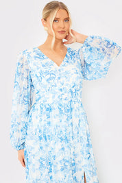 In The Style Floral Chiffon Pleated Split Detail Midaxi Dress	