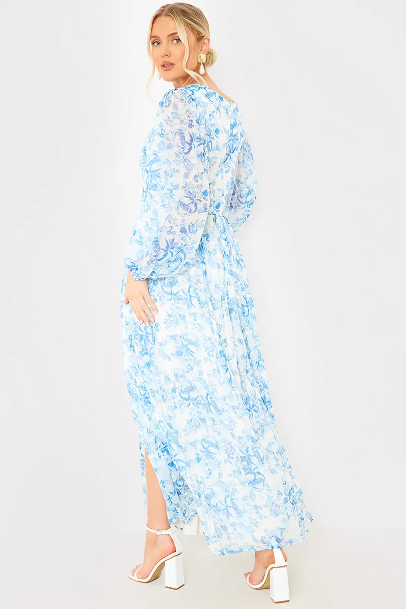 In The Style Floral Chiffon Pleated Split Detail Midaxi Dress	