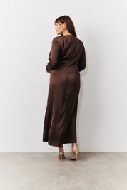Chocolate Satin Twist Detail Maxi Dress