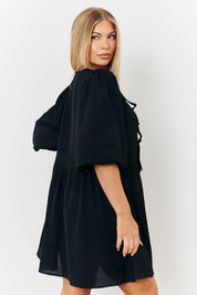 Puff Sleeve Bow Detail Mini Dress