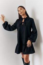 Tie Detail Balloon Sleeve Smock Dress