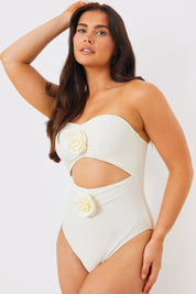 Corsage Detail Bandeau Swimsuit
