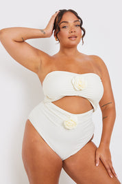 Corsage Detail Bandeau Swimsuit