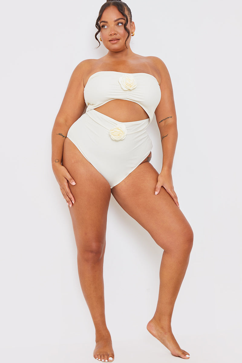 Corsage Detail Bandeau Swimsuit