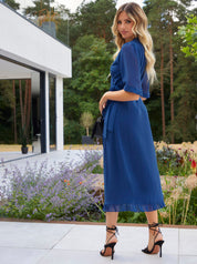 Short Sleeve Dobby Wrap Midi Dress in Cobalt