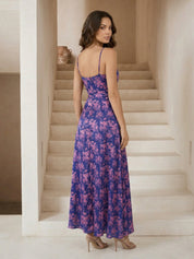 Cami Floral Print Wrap Midi Dress in Navy
