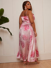 Cami Floral Print Wrap Midi Dress in Pink
