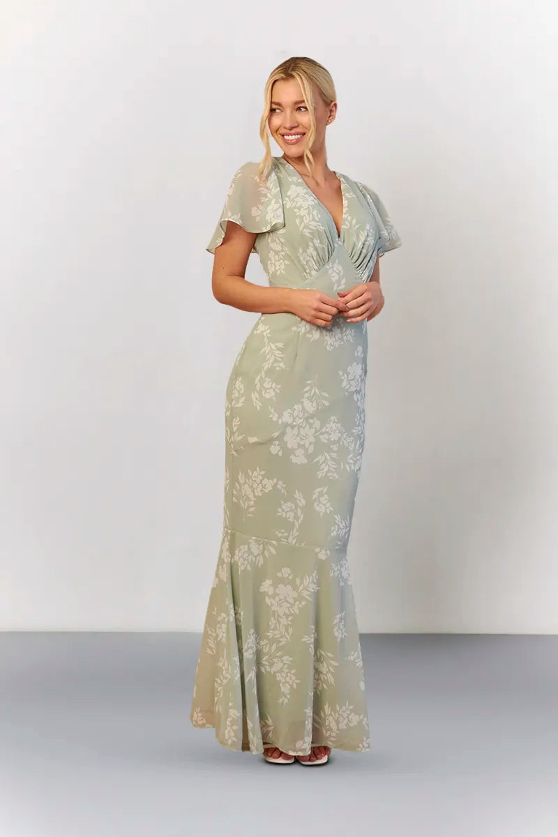 In The Style Sage Floral Print Chiffon Flutter Sleeve Maxi Dress