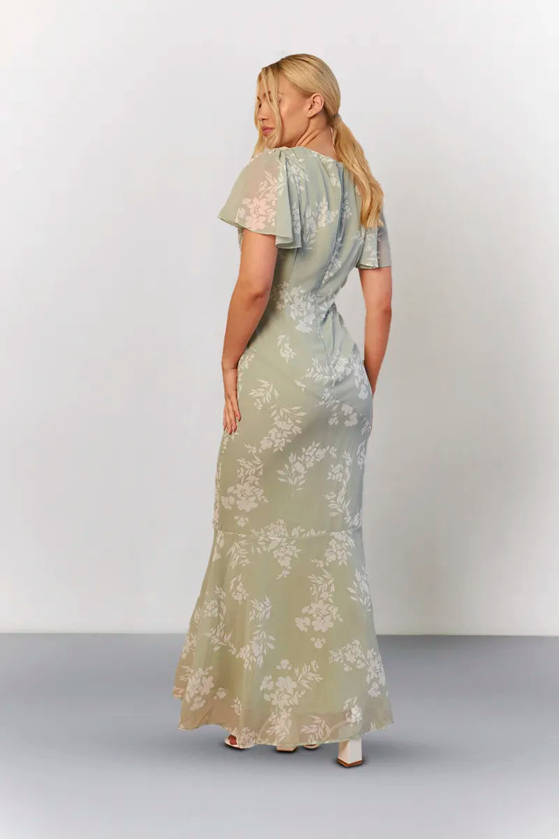 In The Style Sage Floral Print Chiffon Flutter Sleeve Maxi Dress