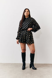 Black Foil Detail Chiffon Shorts