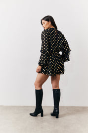 Black Foil Detail Chiffon Shorts