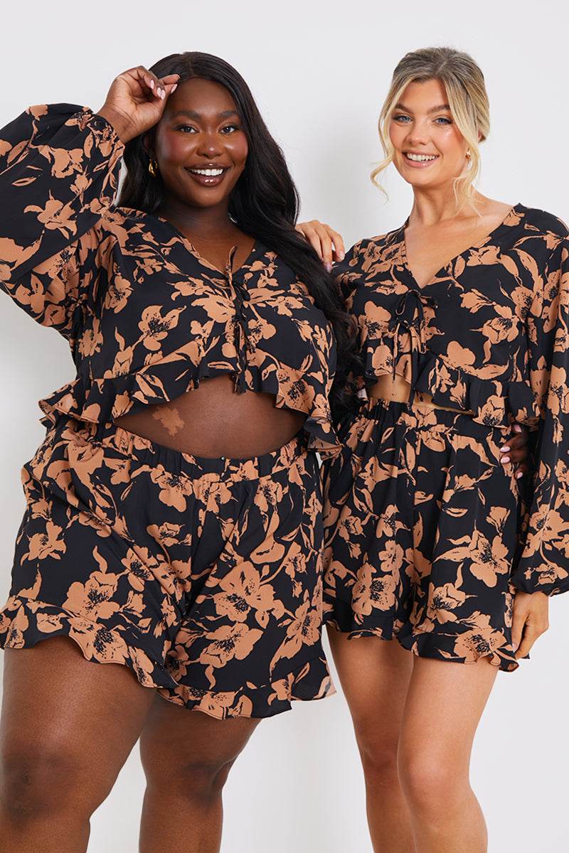 Abstract Floral Frill Co-Ord Shorts
