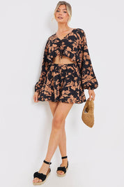 Abstract Floral Frill Co-Ord Shorts