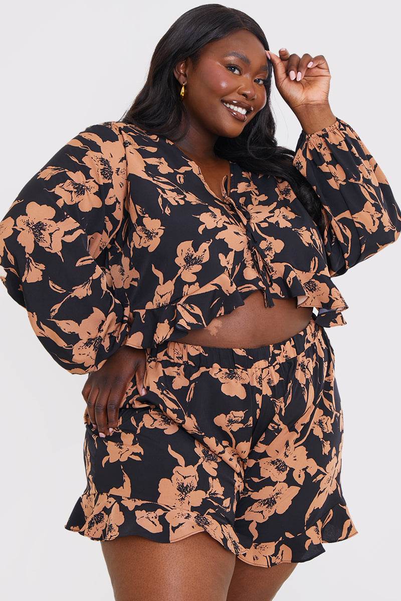 Abstract Floral Frill Co-Ord Shorts
