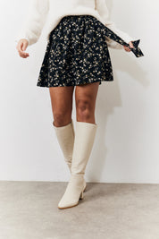 Black Floral Flippy Mini Skirt