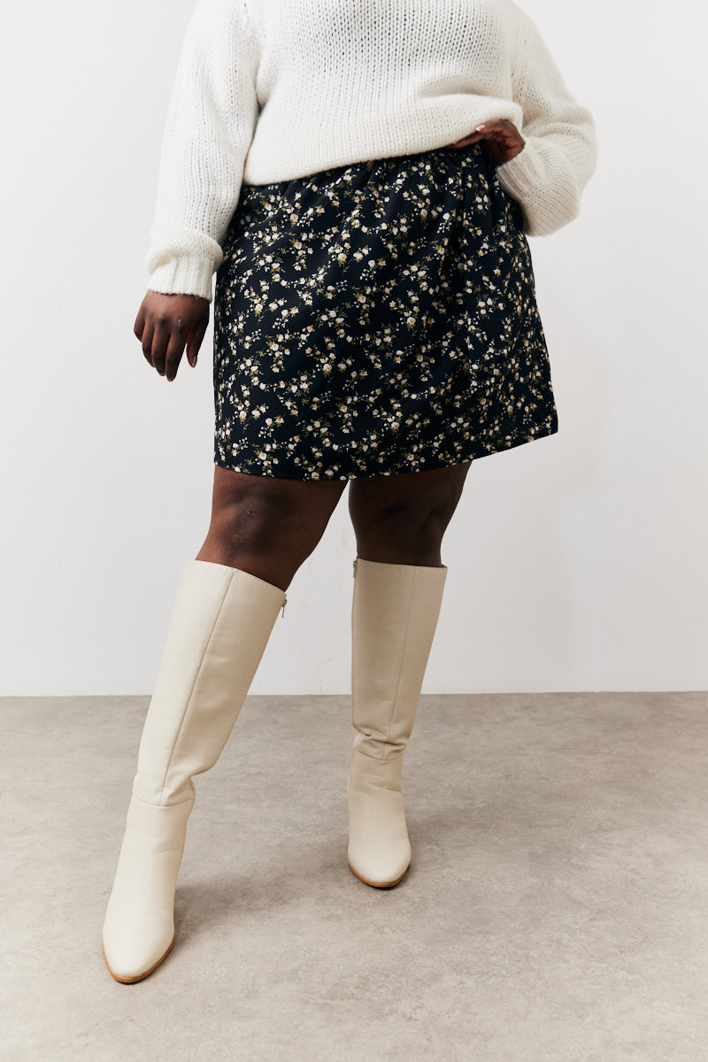 Black Floral Flippy Mini Skirt