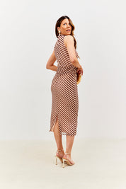 Stripe Printed Mesh Bodycon Midaxi Dress