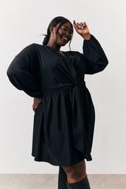 Black Drape Detail Mini Dress