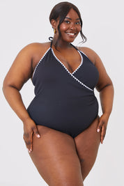 Control Whipstitch Trim Wrap Front Swimsuit