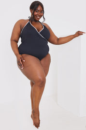 Control Whipstitch Trim Wrap Front Swimsuit