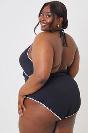 Control Whipstitch Trim Wrap Front Swimsuit