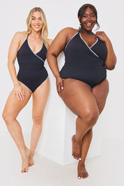 Control Whipstitch Trim Wrap Front Swimsuit