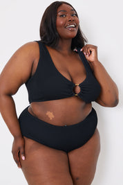 Textured Scoop Neck Ring Detail Bikini Top