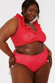 Spot Print High Waisted Bikini Bottoms With Ruched Sides