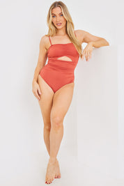 Control Ruched Front Cut Out Swimsuit