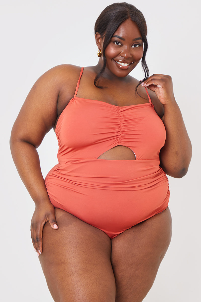 Control Ruched Front Cut Out Swimsuit