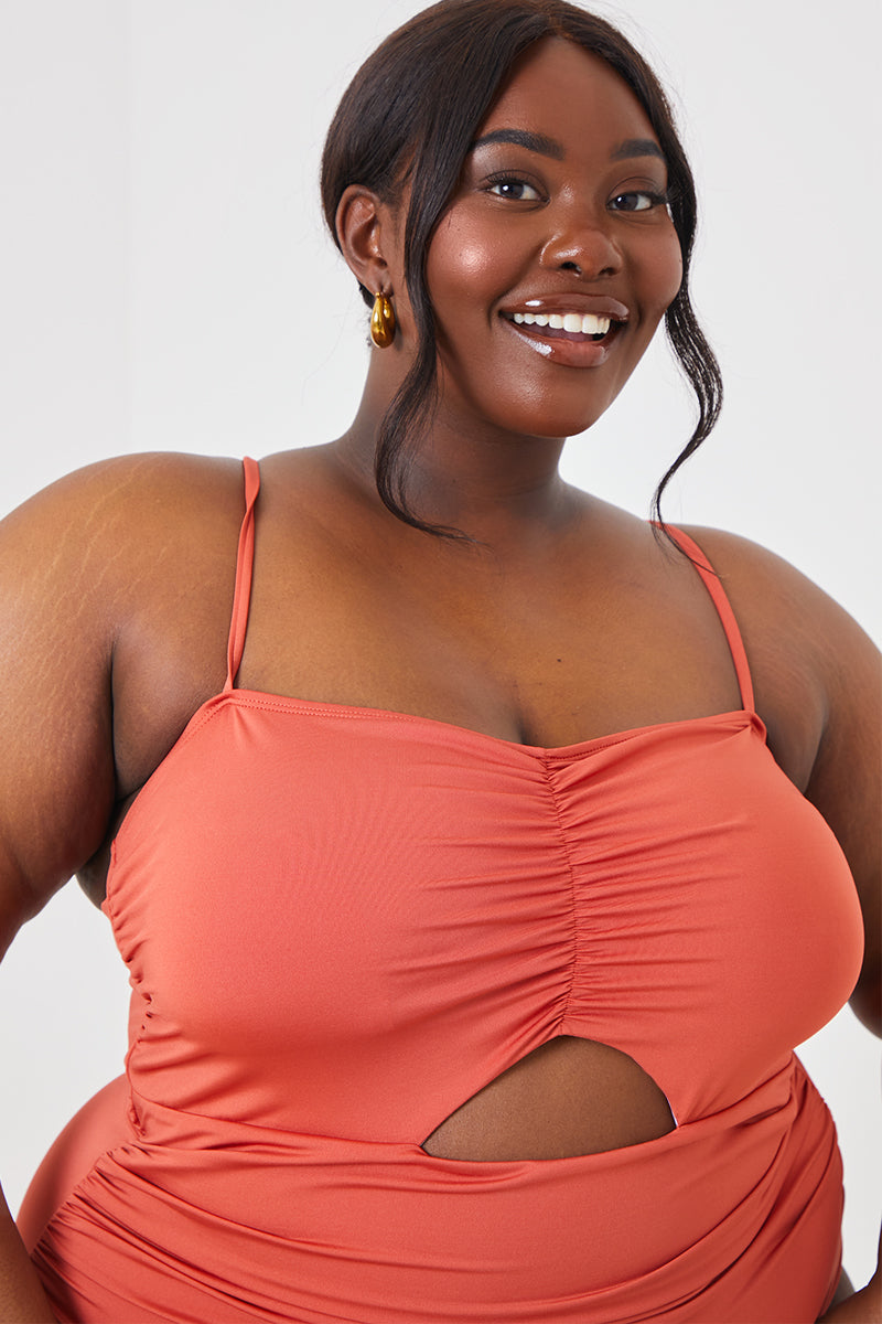 Control Ruched Front Cut Out Swimsuit