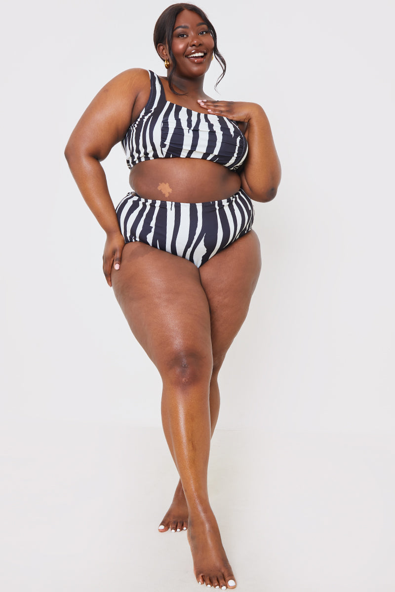 Zebra Ruched Front Square Neck Bikini Top